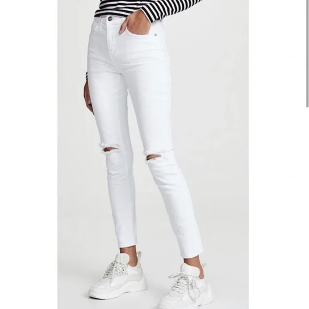 Current Elliott Distressed The 2 Years Destroyed White Skinny Jeans size 27